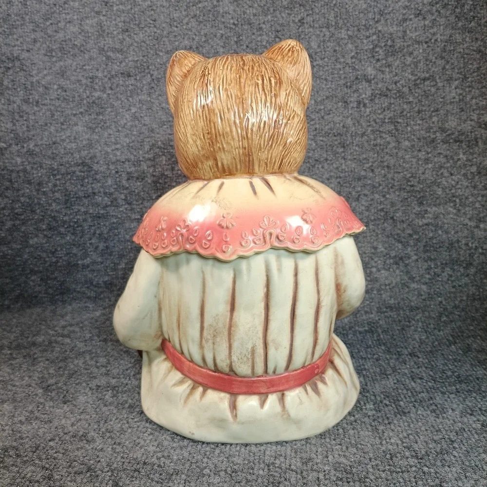 Vintage Cat Cookie Jar Japan Anthropomorphic Ceramic Kitten Pink Book Floral